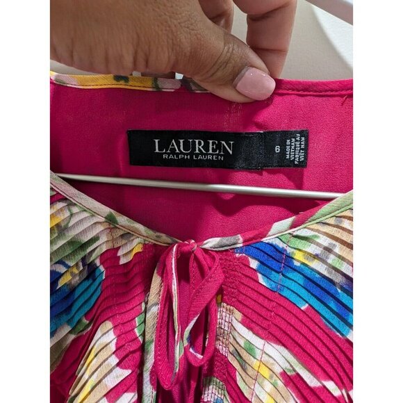 Lauren Ralph Lauren Georgette Dress Women's Size 6 Pink Floral Long Sleeve - Picture 3 of 16